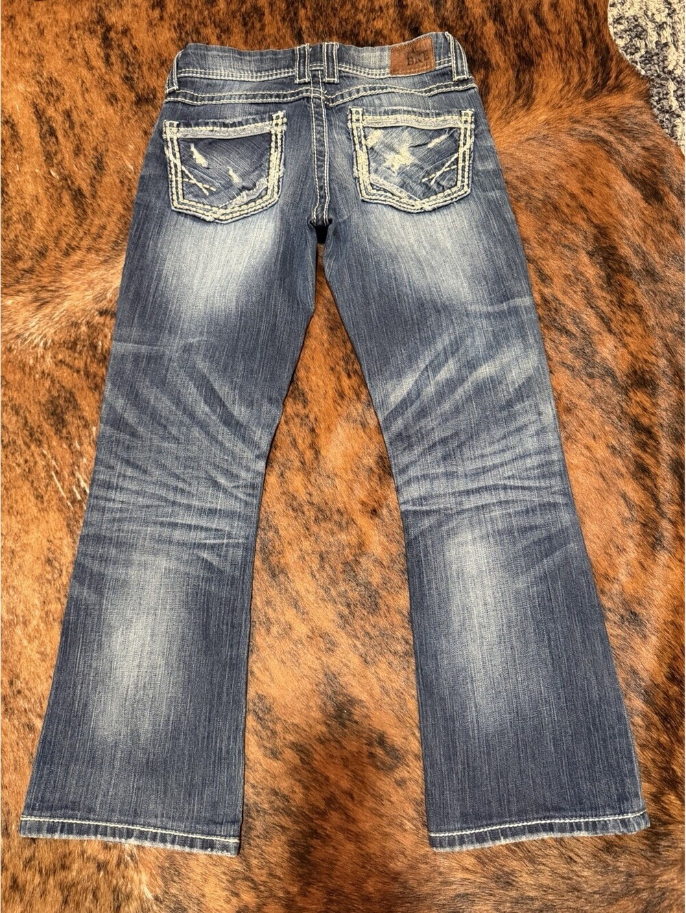 BKE Culture Bootcut Jeans Size 28R Thick Stitch Faded Dark Wash Denim Buckle
